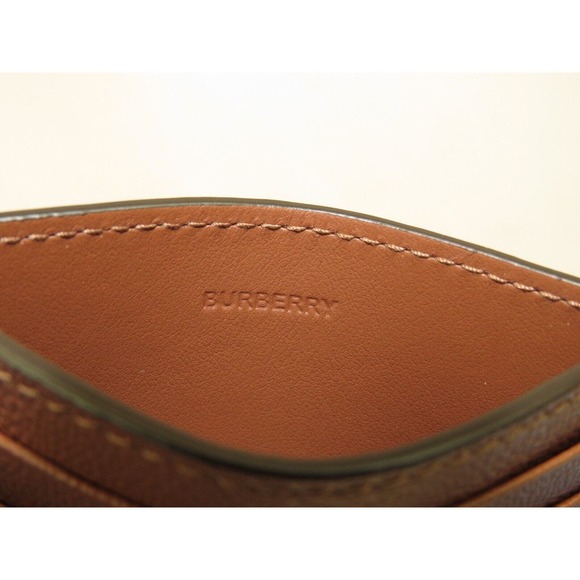 $350 BURBERRY SANDON BROWN TAN GRAINED LEATHER LOGO CARD HOLDER CASE WALLET - Picture 7 of 12